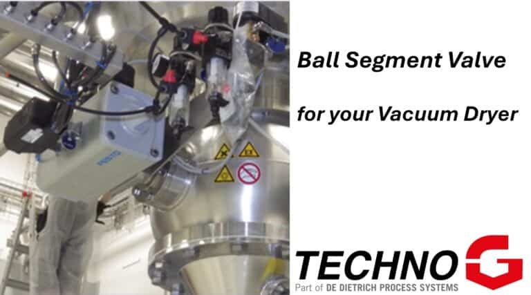 Pneumatic actuator and control assembly of a Techno-G Ball Segment Valve on a vacuum dryer