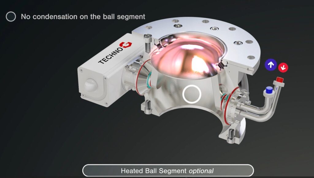 Techno-G Ball Segment Valve with the optional heated ball segment, which prevents condensation on the segment